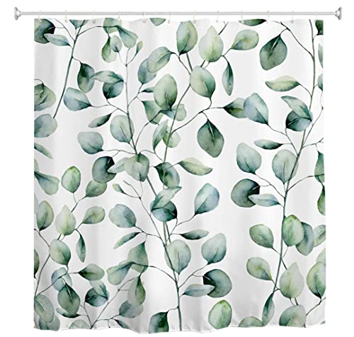Goodbath Blätter Duschvorhang, grüne Eukalyptusblätter Anti-Schimmel-Stoff wasserdicht Feuchtraum Badevorhänge für Badezimmer Badewanne, 180 x 180 cm von goodbath