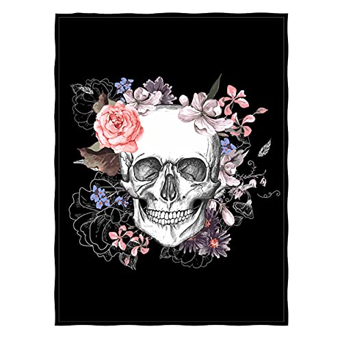 goodbath Totenkopf-Überwurfdecke, Sugar Skulls Blumen warme Fleecedecke für Sofa, Couch, Bett, Stuhl, 200 cm x 150 cm von goodbath