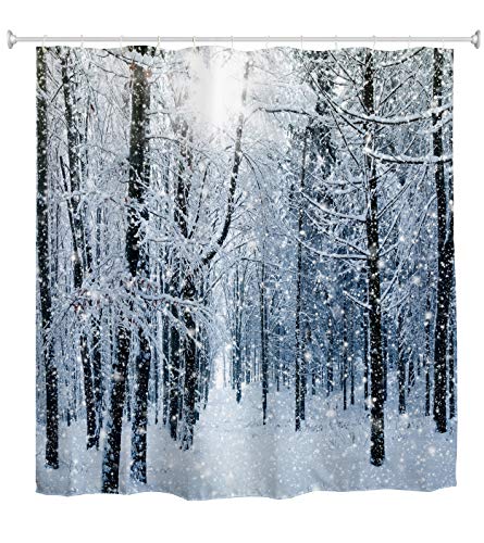 goodbath Wald Duschvorhang, Winter Schnee Bäume wasserdicht und schimmelresistent Stoff Badezimmer Duschvorhänge, 183 x 183 cm, Weiß Braun von goodbath
