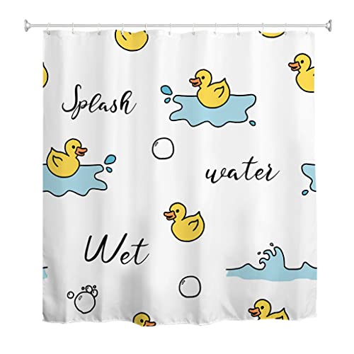 goodbath Enten-Duschvorhang, wasserdicht, schimmelresistent, Badvorhänge für Badezimmer, 180 x 180 cm, Gelb / Weiß von goodbath