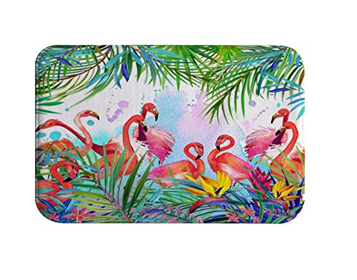 goodbath Flamingo-Badematten, Flamingos mit tropischen Palmenblättern, saugfähig, superweich, rutschfest, Badteppich für Badezimmer, Küche, Bodenteppich, 60 x 40 cm, Rosa / Grün von goodbath