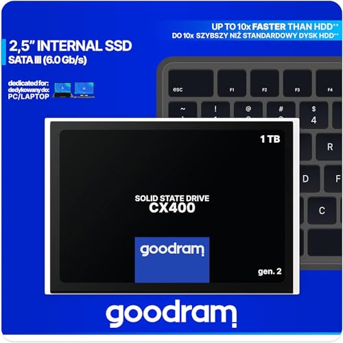 goodram SSD 1TB CX400 Gen.2 1024GB Solid State Drive SSD mit SATA III Interface 3D TLC NAND Flash Speicherchips 2,5 Zoll zur Beschleunigung Ihres PCs bis zu 10 Mal Schwarz 1024 GB 1 TB von GoodRam