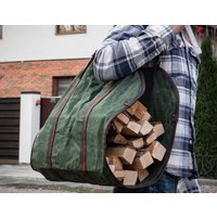 Holzkorb, Geschenk Für Zuhause, Personalisierter Holzkorb Aus Segeltuch, Kaminholzhalter, Leder, Kamin Dekor von goods4happiness