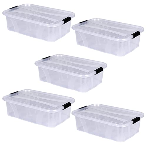 Aufbewahrungsbox + Deckel 5er Set, transparent versch. Gr. stapelbar | Lebensmittelbox Transportbox Lagerbox Wäschebox Kunststoffbehälter Campingbox Wohnmobilbox (L 38,5 x B 25 x H 11,1 cm - 7l) von Aigentlich