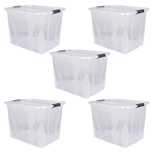 goodsforbusiness GmbH Aufbewahrungsbox + Deckel 5er Set, transparent versch. Gr. stapelbar | Lebensmittelbox Transportbox Vorratsbox Lagerbox Kunststoffbehälter (L 51 x B 38,5 x H 36,8 cm - 55l) von Aigentlich