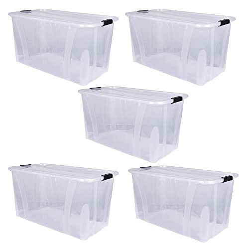 Aufbewahrungsbox + Deckel 5er Set, transparent versch. Gr. stapelbar | Lebensmittelbox Transportbox Vorratsbox Lagerbox Wäschebox Kunststoffbehälter Campingbox (L71,9 x B38,5 x H37,2 cm - 80l) von goodsforbusiness GmbH