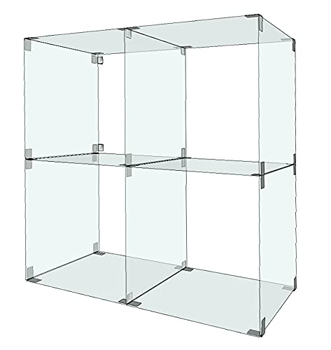 Glassteckvitrine Glasregal Würfelform 63x63cm | Vitrine 4 Fächer 30x30cm Glasplatten durchsichtig | Selbstbauvitrine einfaches Stecksystem | Verkaufsregal Messevitrine Steckvitrine von goodsforbusiness GmbH