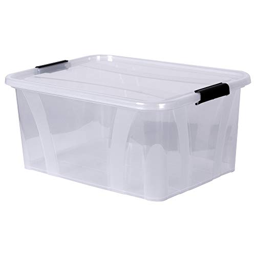 Aufbewahrungsbox + Deckel L 51 x B 38,5 x H 23 cm - 32 Liter transparent stapelbar | Transportbox transparent | Lebensmittelbox lebensmittelgeeignet | Kunststoffbox Lagerbox stapelbar von goodsforbusiness GmbH