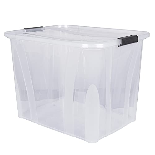 goodsforbusiness GmbH Aufbewahrungsbox + Deckel L 51 x B 38,5 x H 36,8 cm - 55 Liter Lagerbox transparent stapelbar | Lebensmittelbox lebensmittelgeeignet | Transportbox Kunststoffbox Wohnmobilbox von goodsforbusiness GmbH