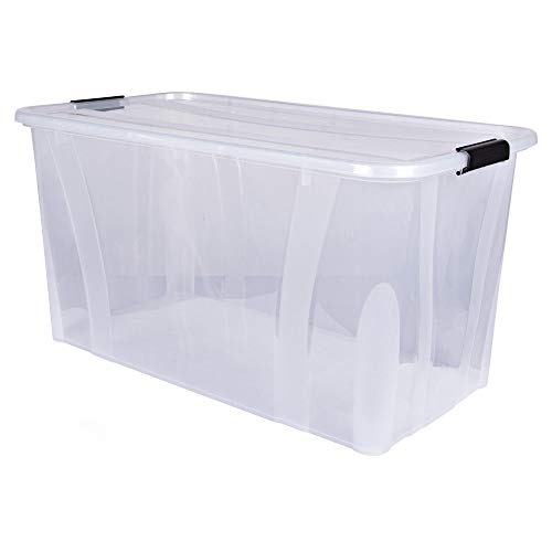 Aufbewahrungsbox + Deckel L 71,9 x B 38,5 x H 37,2 cm - 80 Liter | transparent stapelbar | Transportbox transparent | Lebensmittelbox lebensmittelgeeignet | Kunststoffbox Lagerbox stapelbar von goodsforbusiness GmbH