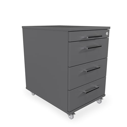 Rollcontainer 3 Schubladen + Materialauszug H 65 x B 43 x T 60 cm | Bürocontainer in Anthrazit | Schreibtischwagen abschließbar | Schubladenschrank für Schreibtisch aus eigener Fertigung von goodsforbusiness GmbH