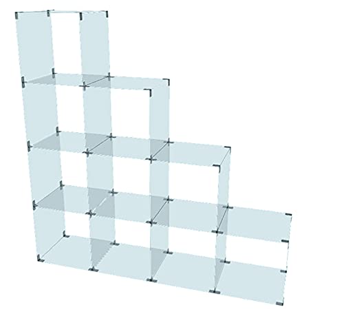 goodsforbusiness GmbH Glassteckvitrine „Treppe“ 3 Elemente | Glasregal Vitrine 10 Fächer á 40x40cm Sicherheitsglas Verkaufsvitrine Ausstellungsvitrine Messevitrine Verkaufsregal Schaufenstervitrine von goodsforbusiness