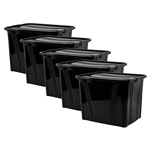 Aufbewahrungsbox + Deckel 5er Set versch. Größen Transportbox schwarz | Lebensmittelbox lebensmittelgeeignet Kunststoffbehälter Lagerbox stapelbar Wäschebox (L 51 x B 38,5 x H 36,8 cm - 55l) von goodsforbusiness