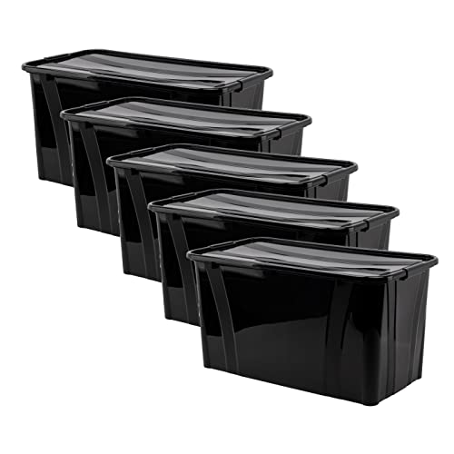 Aufbewahrungsbox + Deckel 5er Set versch. Größen Transportbox schwarz | Lebensmittelbox lebensmittelgeeignet Kunststoffbehälter Lagerbox stapelbar Wäschebox (L 71,9 x B 38,5 x H 37,2 cm - 80l) von goodsforbusiness