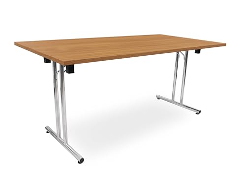 Besprechungstisch klappbar, Klapptisch Gestell Chrom gerader Fuß, Schreibtisch Maße 140x80 oder 160x80cm, Konferenztisch platzsparend stapelbar, hauseigene Fertigung (Buche, 160 x 80 cm) von goodsforbusiness