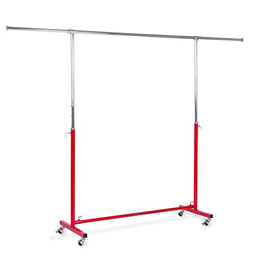 Kleiderständer rollbar, stabiles Stahlrohr verchromt, Textilständer Garderobenständer verstellbar H 134-192 cm und B 123-203 cm, Kleiderstange inkl. 4 Rollen, Aktionsständer Rollständer roter Fuß von goodsforbusiness