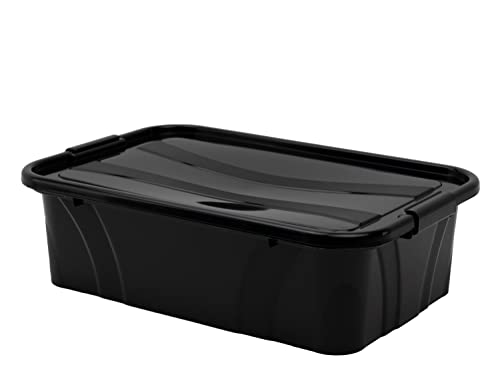 goodsforbusiness Aufbewahrungsbox + Deckel L38,5 x B24,5 x H11,1cm, 7 Liter Transportbox schwarz | Lebensmittelbox lebensmittelgeeignet Kunststoffbehälter Lagerbox stapelbar Wäschebox von goodsforbusiness