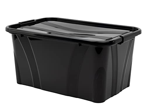 goodsforbusiness Aufbewahrungsbox + Deckel L38,5 x B24,5 x H18,5cm, 14 Liter Transportbox schwarz | Lebensmittelbox lebensmittelgeeignet Kunststoffbehälter Lagerbox stapelbar Wäschebox von goodsforbusiness