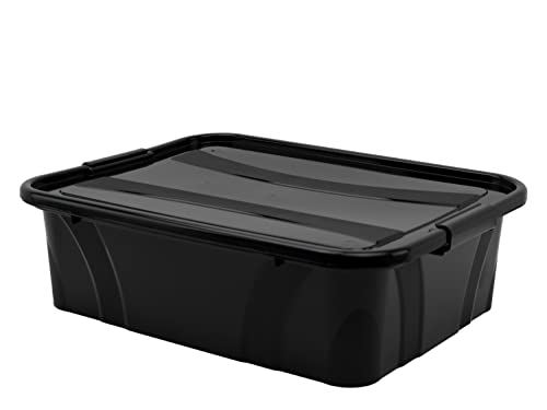 goodsforbusiness Aufbewahrungsbox + Deckel L51 x B38,5 x H14,8cm, 21 Liter Transportbox schwarz | Lebensmittelbox lebensmittelgeeignet Kunststoffbehälter Lagerbox stapelbar Wäschebox von goodsforbusiness