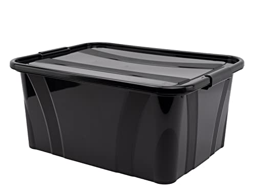 goodsforbusiness Aufbewahrungsbox + Deckel L51 x B38,5 x H23cm, 32 Liter Transportbox schwarz | Lebensmittelbox lebensmittelgeeignet Kunststoffbehälter Lagerbox stapelbar Wäschebox von goodsforbusiness