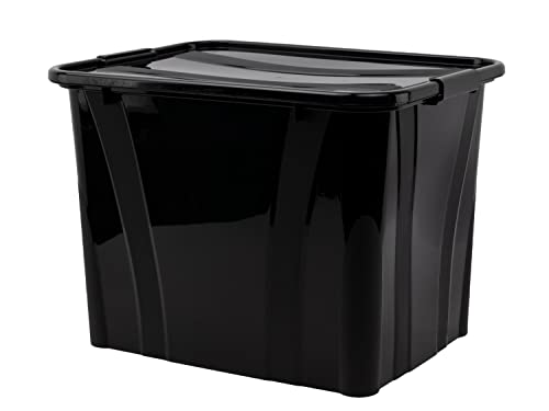 goodsforbusiness Aufbewahrungsbox + Deckel L51 x B38,5 x H36,8 cm, 55 Liter Transportbox schwarz | Lebensmittelbox lebensmittelgeeignet Kunststoffbehälter Lagerbox stapelbar Wäschebox von goodsforbusiness