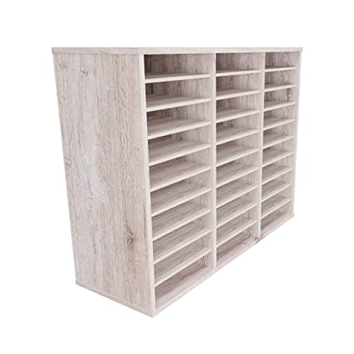 goodsforbusiness Fächerschrank mit 30 Fächern aus Holz B99xT35xH77 cm, 3 Reihen á 10 Fächer A4 Querformat, Postregal Böden einzeln verstellbar, Briefablageregal für Dokumente (Eiche modern) von goodsforbusiness