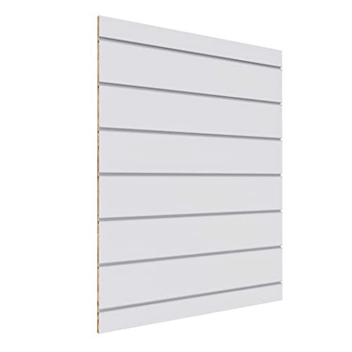 goodsforbusiness Paneelwand Sydney mit Aluminiumprofilen H110 x B85cm, Lamellenabstand 15,5cm, Verkaufswand aus Holz, stabile Lamellenwand für den Einzelhandel (Weiß) von goodsforbusiness