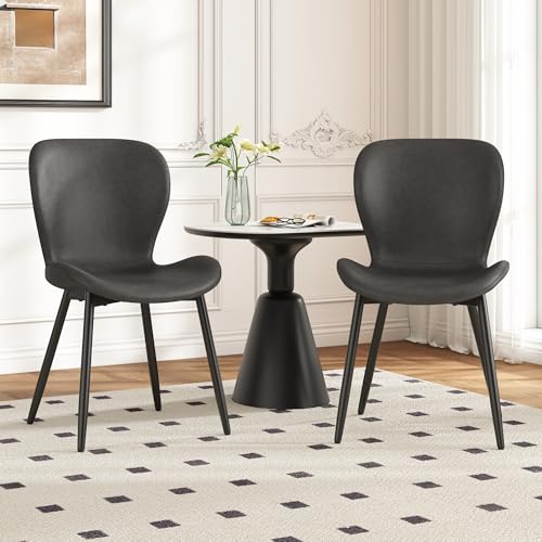 Esszimmerstühle 2er set, Küchenstühle, Mitte des Jahrhunderts Modern Kunstleder mit verbreitertem, geschwungenem Sitzkissen und ergonomischer Rückenlehne, stabile Metallbeine mit rutschfesten Pads von gopop