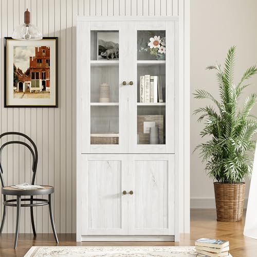 gopop Highboard Schrank 180 cm hoch – Holzfarbenes Regal mit schwarzem Rahmen, 1 Tür, 2 Schubladen & offenen Fächern – Vielseitiger Aufbewahrungsschrank für Wohnzimmer, Büro & Flur von gopop