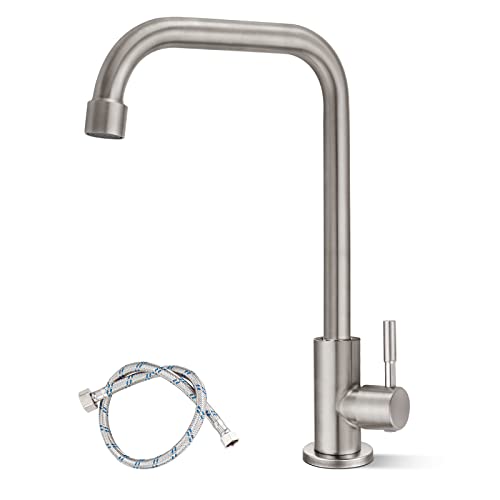 gotonovo 304 Edelstahl Kaltwasser-Küchenarmatur, kommerzieller Wasserhahn, 90-Grad-Barhahn, Einhebel, gebürstetes Nickel, modern, spart Wasser von gotonovo