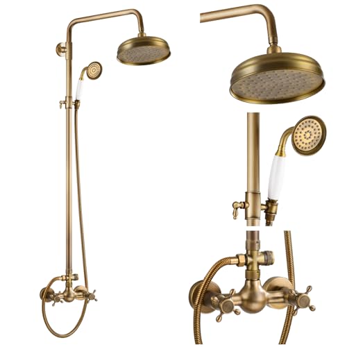 Duscharmatur-Set, Antik-Messing, freiliegend, 8 Regenduschkopf, 2 Doppelknöpfe, Kreuzgriff, Duscharmatur, Kombi-System, Einheiten-Set, Doppelfunktion Duscharmatur-Set, Antik-Messing, freiliegend, 8 Regenduschkopf, 2 Doppelknöpfe, Kreuzgriff, Duscharmatur, Kombi-System, Einheiten-Set, Doppelfunktion von gotonovo