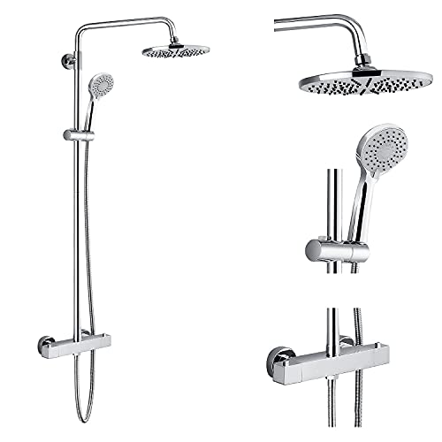 Duschsystem mit Thermostatbatterie Duscharmatur Regendusche Brausegarnitur Verstellbar Brausehalter Duschstange Runde Kopfbrause Handbrause Duscharm Dusch-Komplettset Chrom Quadratischer Griff Duschsystem mit Thermostatbatterie Duscharmatur Regendusche Brausegarnitur Verstellbar Brausehalter Duschstange Runde Kopfbrause Handbrause Duscharm Dusch-Komplettset Chrom Quadratischer Griff von gotonovo