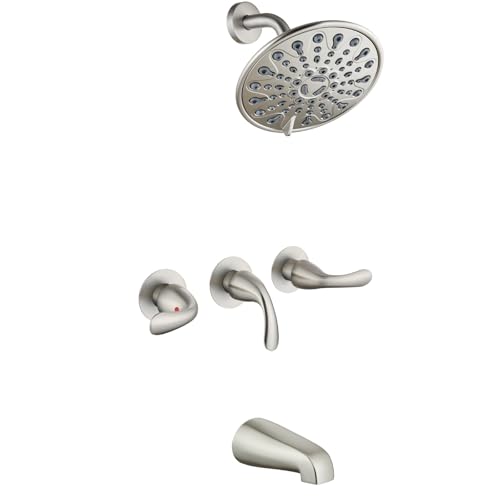 gotonovo Badewannen- und Duscharmatur-Set mit 3 Griffen, Badewannen- und Duscharmatur, Kombi-Duschsystem, komplettes Wannen- und Duschverkleidungsset mit 6 Einstellungen, Duschkopf, gebürstetes Nickel gotonovo Badewannen- und Duscharmatur-Set mit 3 Griffen, Badewannen- und Duscharmatur, Kombi-Duschsystem, komplettes Wannen- und Duschverkleidungsset mit 6 Einstellungen, Duschkopf, gebürstetes Nickel von gotonovo