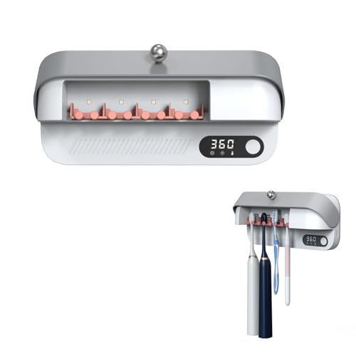 Wiederaufladbar und Timing Zahnbürstenhalter Wandmontage für Badezimmer Ohne Bohren UV Zahnbürste Trockner Halter Heizplatte und Ventilator Trocknungsfunktion 4 Slots von gotosee