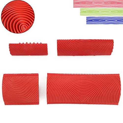 gotyou 4 Stück Holzmaserung Werkzeug Gummi Malwerkzeug, Wood Grain Design Decorating Tool, Nachahmung Holzmaserung Werkzeug Gemälde Effekt DIY Wand Dekoration Werkzeuge, Rot(MS3; MS6) von gotyou