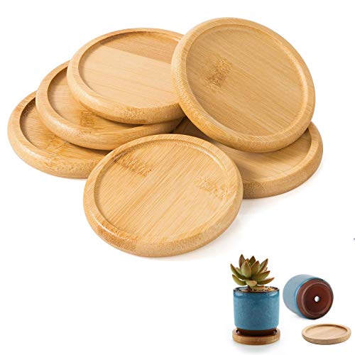 gotyou 6 Stück Mini Runde Untersetzer aus Bambus, Korkuntersetzer Rund Set, Bambus-Untersetzer Untertasse Rund Set, Runden Bonsai Pflanze Container für Garten Büro Schreibtisch Dekoration(8cm) von gotyou