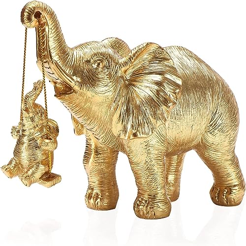 gotyou Elefanten Deko, Elefant Statue Figur, Elefantenharz-Handwerksdekorationen, Elefanten Skulptur für Wohnzimmer, Büro, Bücherregal, Schlafzimmer (Silber) (Gold) von gotyou