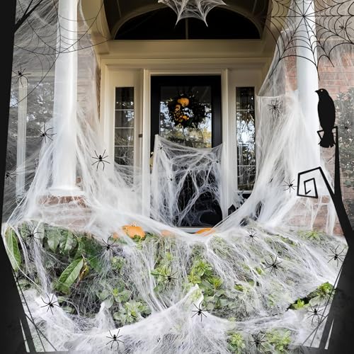 gotyou Halloween Deko Spinnennetz mit 60 Spinne,Gruselig Halloween Outdoor Spinnennetz 200g,Dehnbare Halloween Spinnennetz Horror Party Hängende Gruselig für Tisch,Fenster,Haus und Garten von gotyou