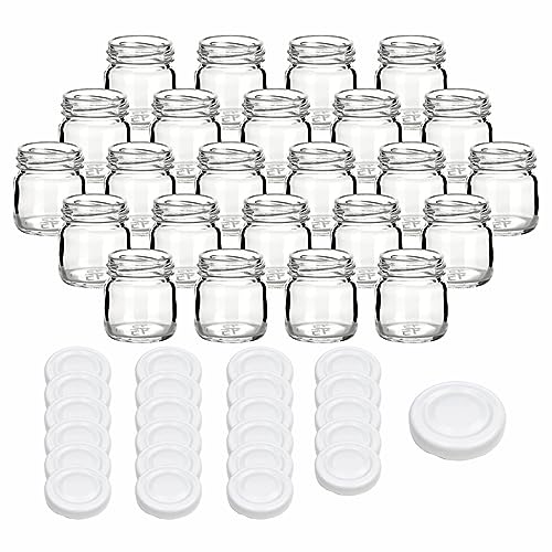 gouveo 24er Set Einmachgläser 40 ml Mini mit Schraubdeckel weiss - Mini Vorratsgläser mit Drehverschluss TO43 - Mini Schraubglas zum Einkochen für Marmelade, Konfitüre (EGR040W) von gouveo