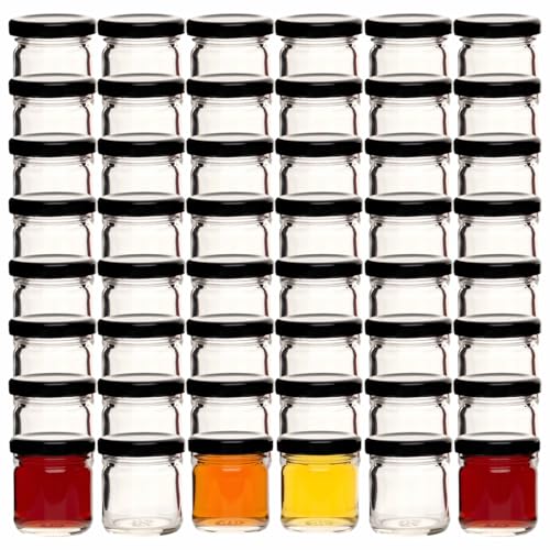 gouveo 48er Set Einmachgläser 40 ml Mini mit Schraubdeckel schwarz-matt BS - Mini Vorratsgläser mit Drehverschluss TO43 - Mini Schraubglas zum Einkochen für Marmelade, Konfitüre (EGR040SZBS) von gouveo