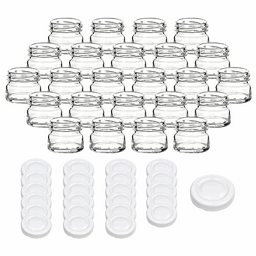 gouveo 24er Set Einmachgläser 30 ml Mini mit Schraubdeckel weiss - Mini Vorratsgläser mit Drehverschluss TO43 - Runde Gläschen zum Einwecken, für Marmelade, Gewürze (EGR030W) von gouveo