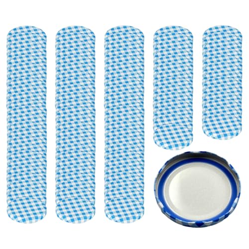 gouveo 100er Set Ersatzdeckel für Marmeladengläser - TO82 karo-blau BS - Schraubdeckel aus Metall für Schraubgläser und Einmachgläser - Twist-Off Deckel von gouveo