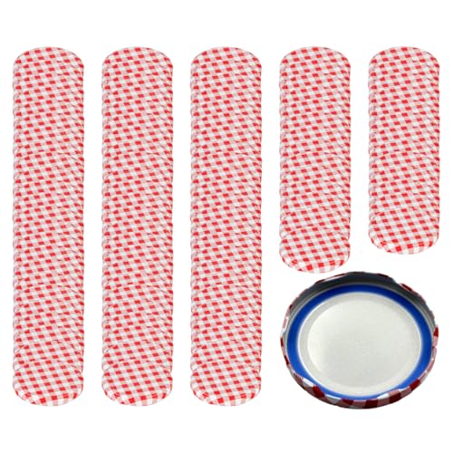 gouveo 100er Set Ersatzdeckel für Marmeladengläser - TO82 karo-rot BS - Schraubdeckel aus Metall für Schraubgläser und Einmachgläser - Twist-Off Deckel von gouveo