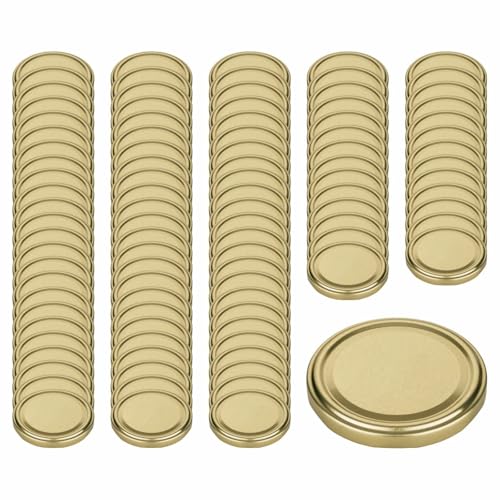 gouveo 100er Set Ersatzdeckel für Marmeladengläser - goldfarben - Schraubdeckel aus Metall für Sturzgläser und Einmachgläser - TO82 mm Twist-Off Deckel von gouveo