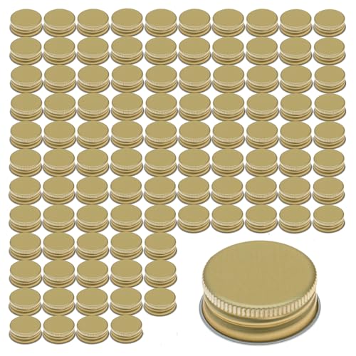 gouveo 100er Set Schraubverschluss PP28 aus Aluminium goldfarben - Hochwertiger PilferProof Flaschenverschluss mit sicherer Abdichtung - Ideal für Glasflaschen (PP28G) von gouveo