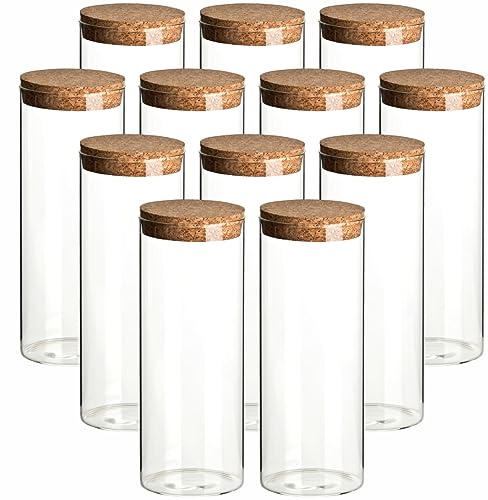 gouveo 12er Set Vorratsdosen 1000 ml rund aus Borosilikatglas mit Korkverschluss - Glasbehälter mit Korken - Vorratsgläser, Pastaglas, Gewürzgläser von gouveo
