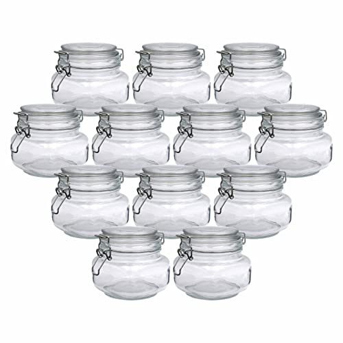 gouveo 12er Set Vorratsglas 500 ml eckig mit Bügelverschluss - Vorratsdosen aus Glas mit Drahtbügelverschluss - Aufbewahrungsgläser mit luftdichtem Deckel zum Konservieren von gouveo