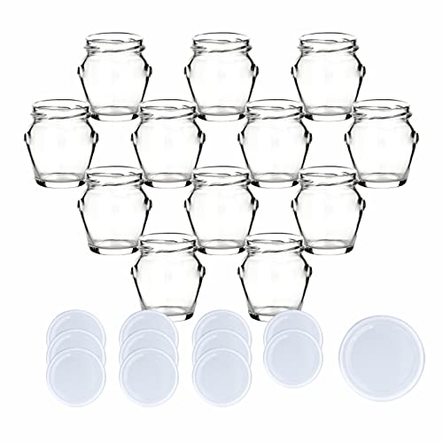 gouveo 12er Set Einmachgläser 106 ml Henkel mit Schraubdeckel - Leere Vorratsgläser zum Einkochen und Aufbewahren - Kleine Gläser für Selbstgemachtes (EGH106W) von gouveo
