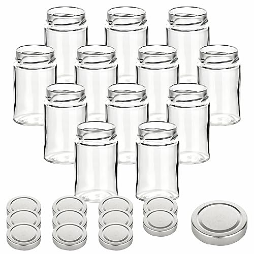 gouveo 12er Set Einmachgläser 212 ml Klassik mit Schraubdeckel silberfarben - Kleine Vorratsgläser mit Verschluss TO58 Deep - Leere Gläser für Marmelade, zum Einkochen und Aufbewahren gouveo 12er Set Einmachgläser 212 ml Klassik mit Schraubdeckel silberfarben - Kleine Vorratsgläser mit Verschluss TO58 Deep - Leere Gläser für Marmelade, zum Einkochen und Aufbewahren von gouveo