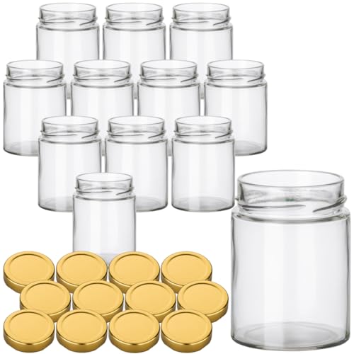 gouveo 12er Set Einmachgläser 280 ml Klassik mit Schraubdeckel - Leere Vorratsgläser zum Einkochen und Aufbewahren - Kleine Gläser für Marmelade, Honig, Selbstgemachtes (EGC280G) von gouveo
